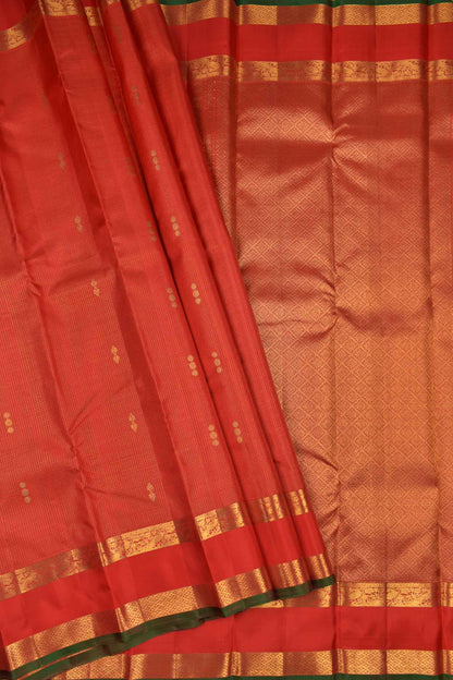 Red Light Weight Pure Silk Butta Mini Checks Golden Border Pallu Saree NAA110