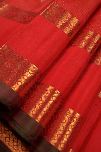Red Light Weight Pure Silk Butta Mini Checks Golden Border Pallu Saree NAA110