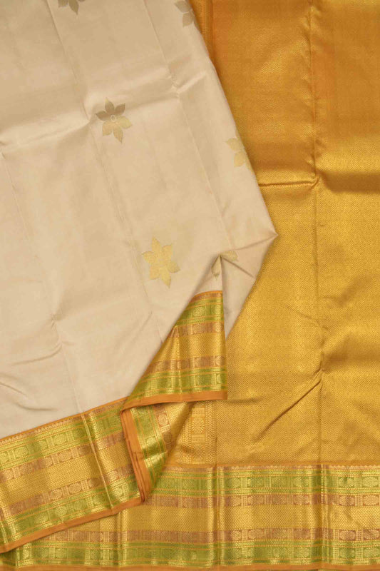 Sandal Light Weight Pure Silk Butta Contrast Golden Border Pallu Saree NAA128
