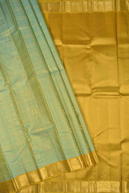 Light Green Light Weight Pure Silk Golden Checks Zari Border Saree NAA129