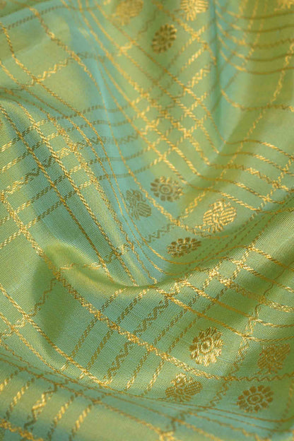 Light Green Light Weight Pure Silk Golden Checks Zari Border Saree NAA129