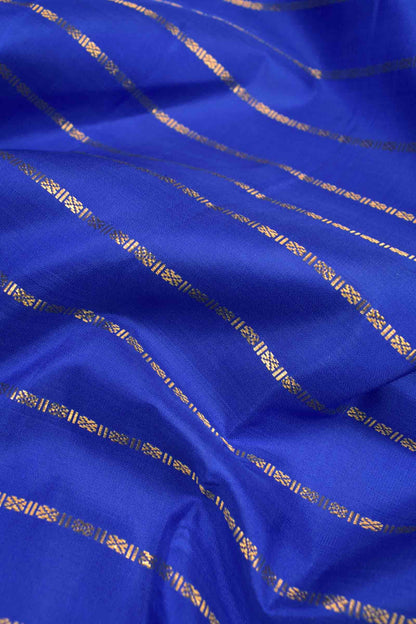 Navy Blue Pure Silk Golden Zari Lines Contrast Light Blue Zari Border Pallu Saree NAA132