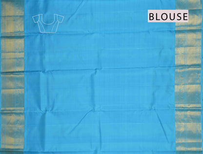 Navy Blue Pure Silk Golden Zari Lines Contrast Light Blue Zari Border Pallu Saree NAA132