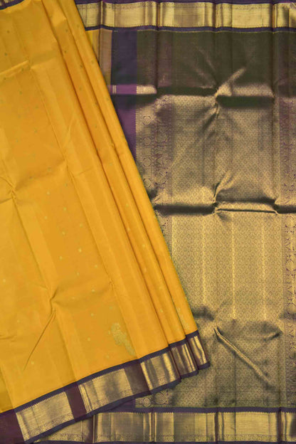 Golden Yellow Pure Silk Peacock Little Flowers Butta Golden Maroon Zari Border Pallu Saree NAA134