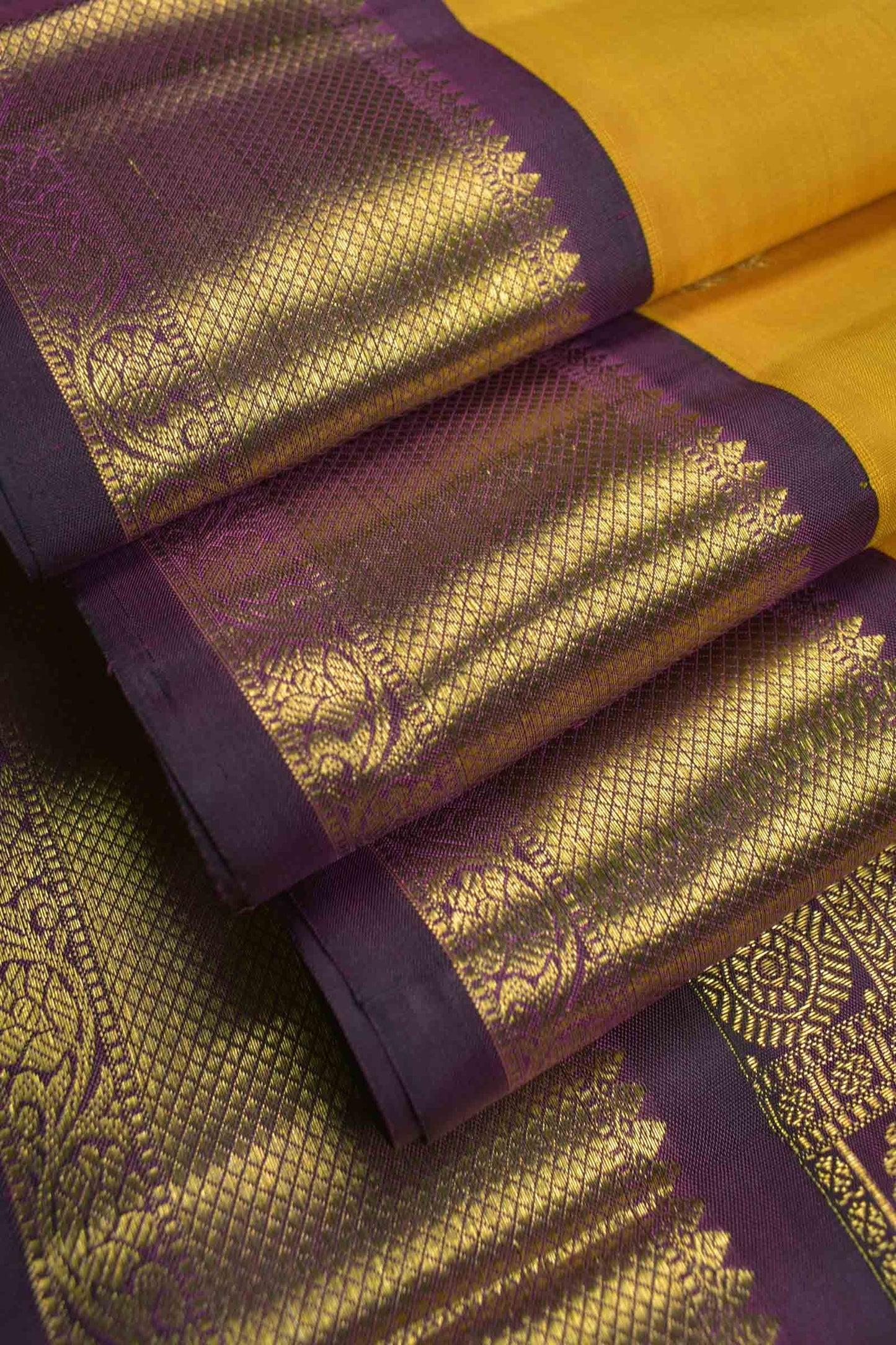 Golden Yellow Pure Silk Peacock Little Flowers Butta Golden Maroon Zari Border Pallu Saree NAA134