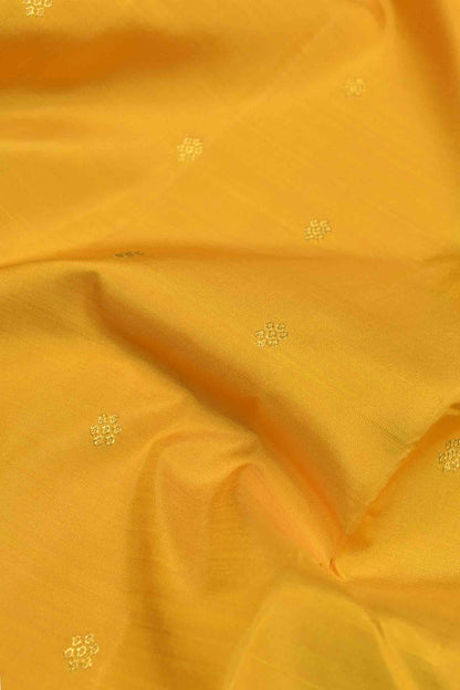 Golden Yellow Pure Silk Peacock Little Flowers Butta Golden Maroon Zari Border Pallu Saree NAA134