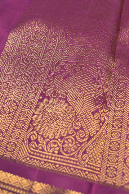 Pink Lightweight Pure Silk Peacock Butta Golden Violet Zari Peacock Border Pallu Saree NAA135