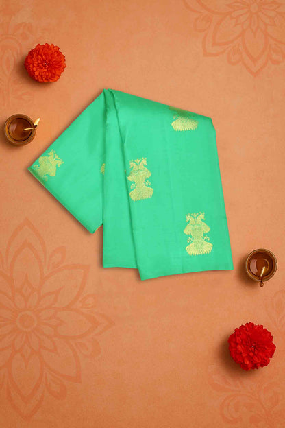 Green Light Weight Pure Silk Peacock Butta Golden Violet Zari Fancy Pallu Saree NAA136
