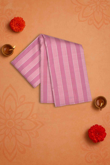 Pink Light Weight Pure Silk Sliver Zari Lines Light Green Pallu Saree NAA137