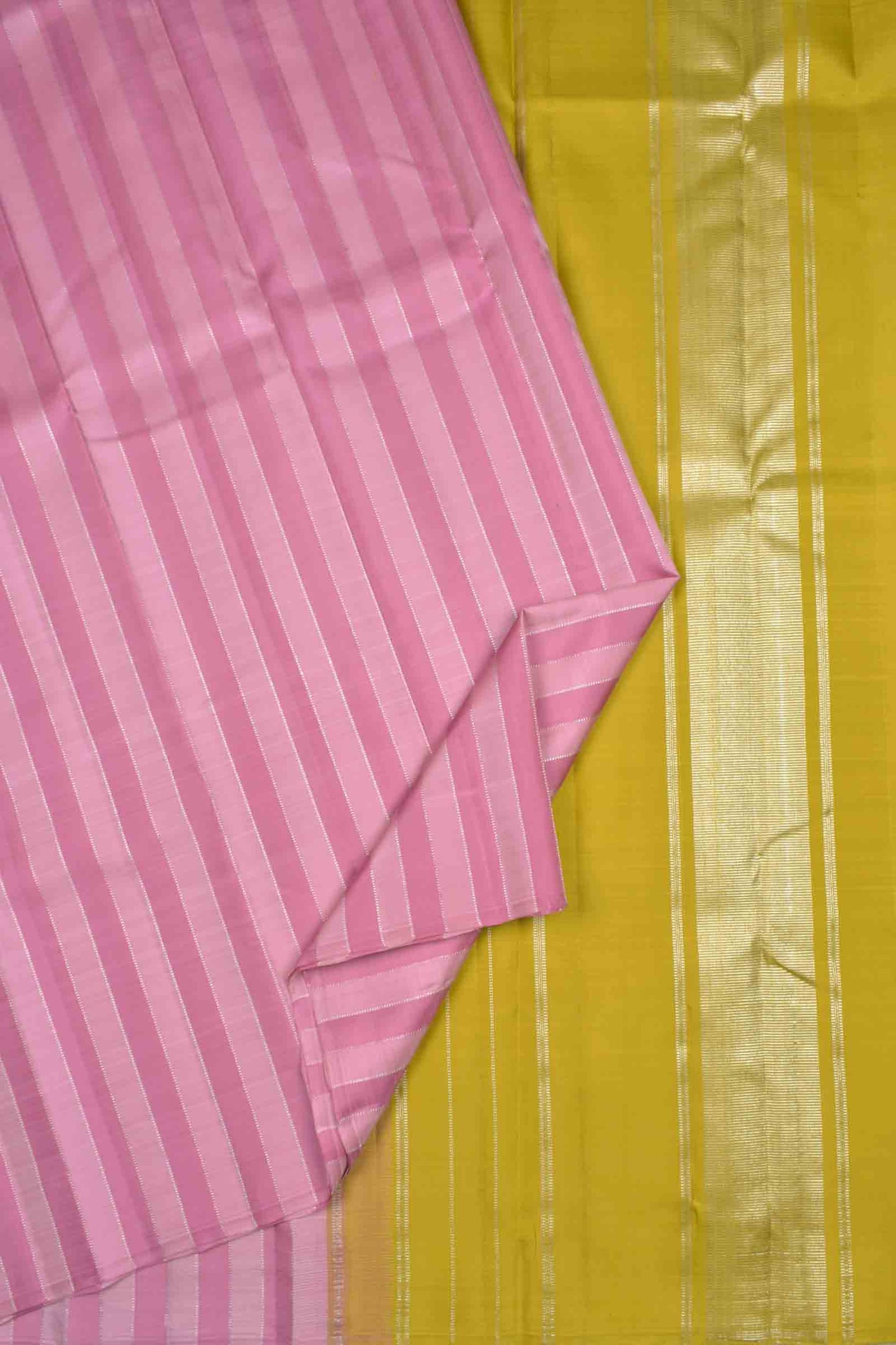 Pink Light Weight Pure Silk Sliver Zari Lines Light Green Pallu Saree NAA137