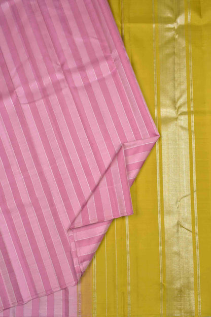 Pink Light Weight Pure Silk Sliver Zari Lines Light Green Pallu Saree NAA137