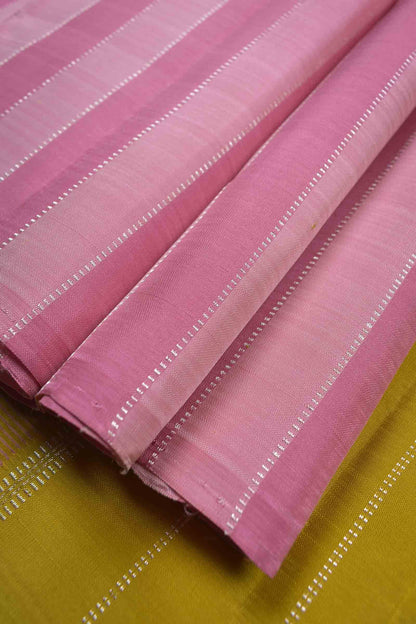 Pink Light Weight Pure Silk Sliver Zari Lines Light Green Pallu Saree NAA137