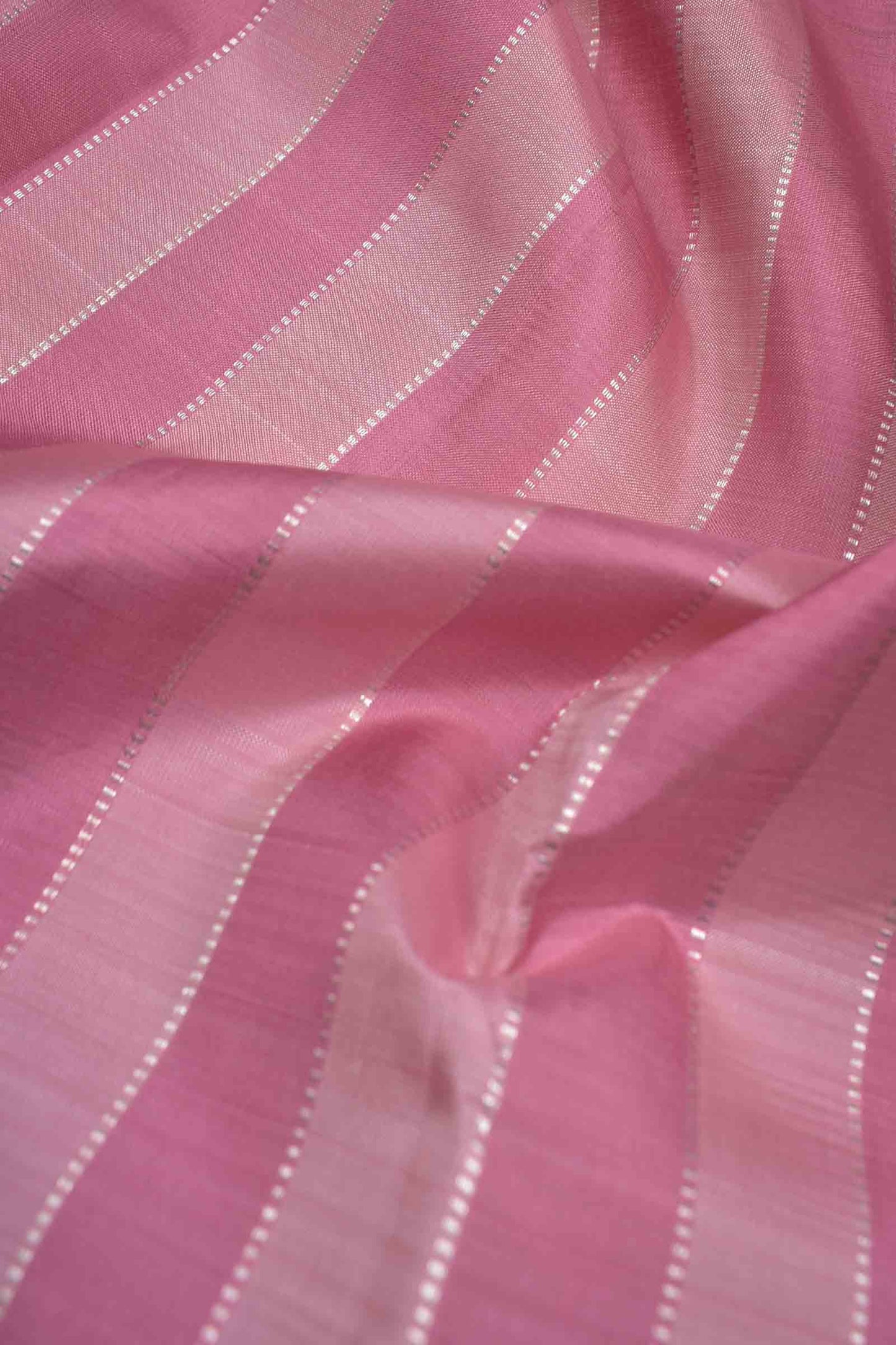 Pink Light Weight Pure Silk Sliver Zari Lines Light Green Pallu Saree NAA137