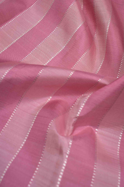Pink Light Weight Pure Silk Sliver Zari Lines Light Green Pallu Saree NAA137