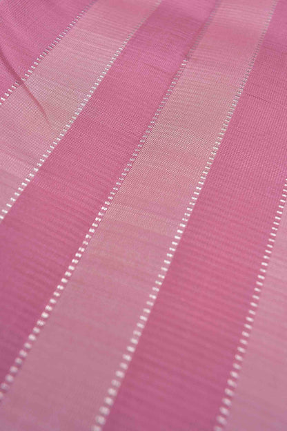 Pink Light Weight Pure Silk Sliver Zari Lines Light Green Pallu Saree NAA137