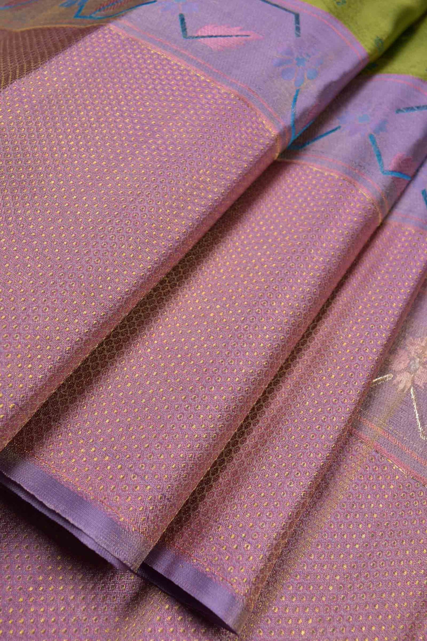 Golden Green Kanchipuram Bridal Pure Silk Fancy Print Zari Border Pallu Saree NAA123