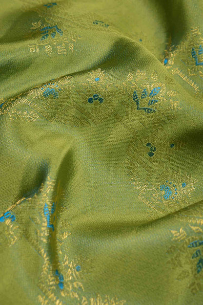Golden Green Kanchipuram Bridal Pure Silk Fancy Print Zari Border Pallu Saree NAA123