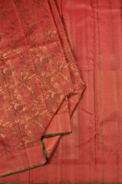 Golden Red Kanchipuram Bridal Pure Silk Floral Flowers Body Zari Border Saree NAA140