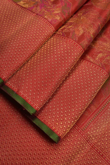 Golden Red Kanchipuram Bridal Pure Silk Floral Flowers Body Zari Border Saree NAA140