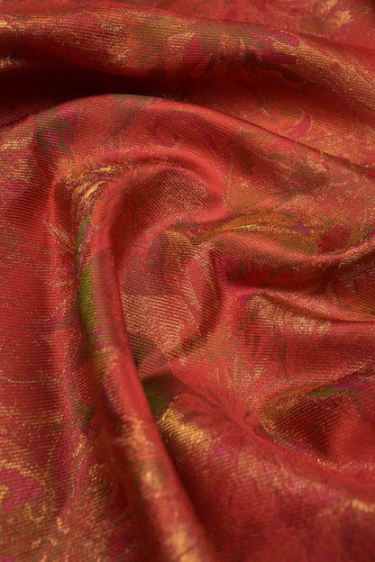 Golden Red Kanchipuram Bridal Pure Silk Floral Flowers Body Zari Border Saree NAA140