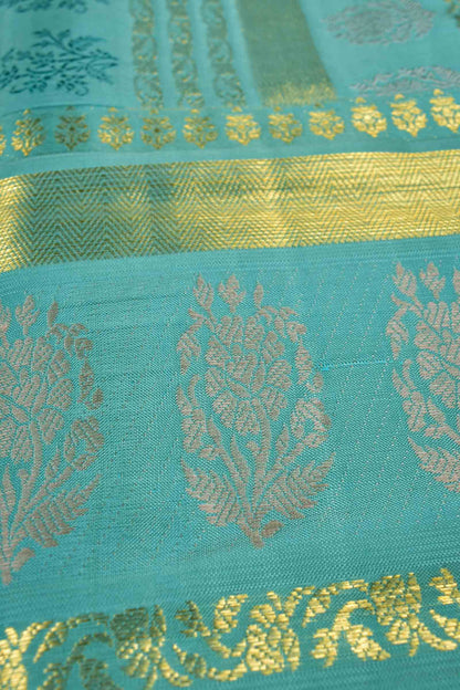 Golden Light Green Kanchipuram Bridal Pure Silk Zari Lines Zari Flowers Border Pallu Saree NAA141