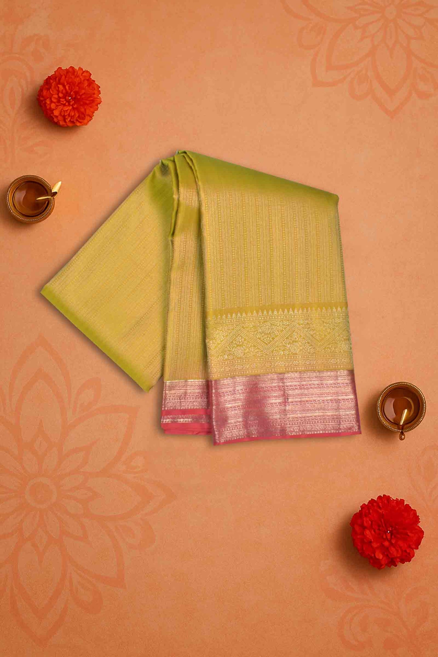 Mustard Yellow Light Weight Pure Silk Golden Zari Lines Red Border Pallu Saree NAA145