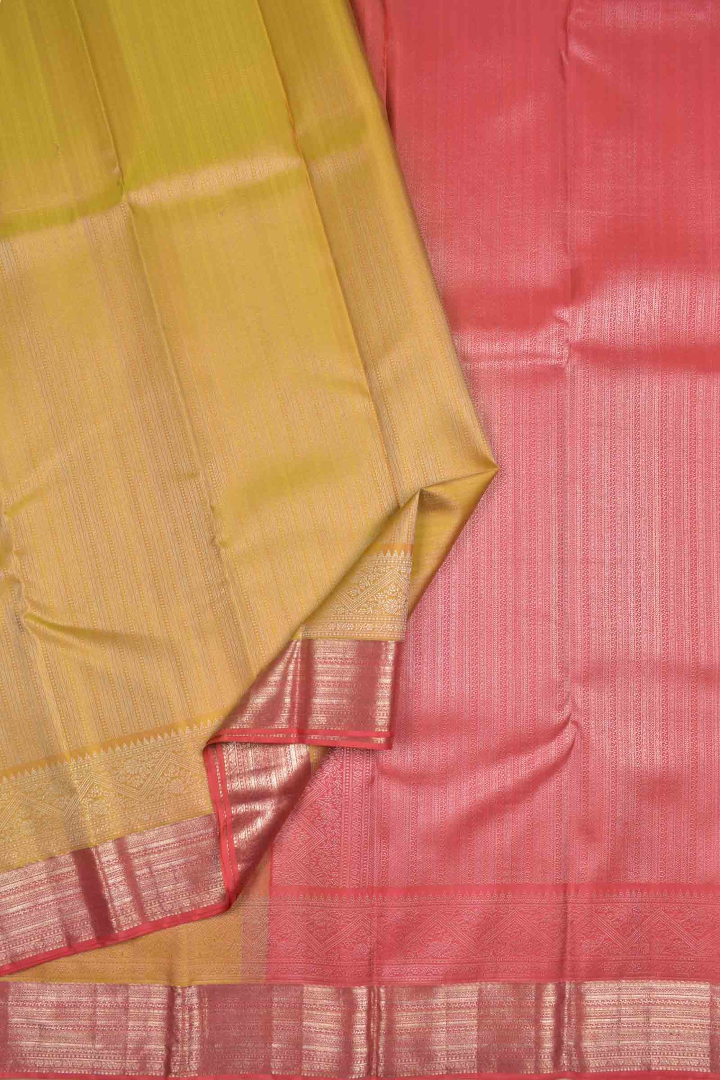 Mustard Yellow Light Weight Pure Silk Golden Zari Lines Red Border Pallu Saree NAA145