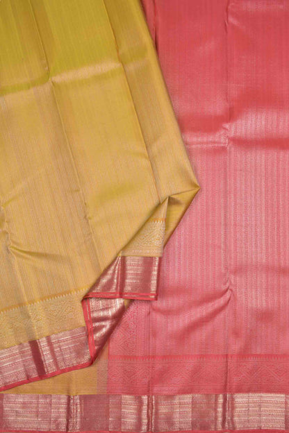 Mustard Yellow Light Weight Pure Silk Golden Zari Lines Red Border Pallu Saree NAA145