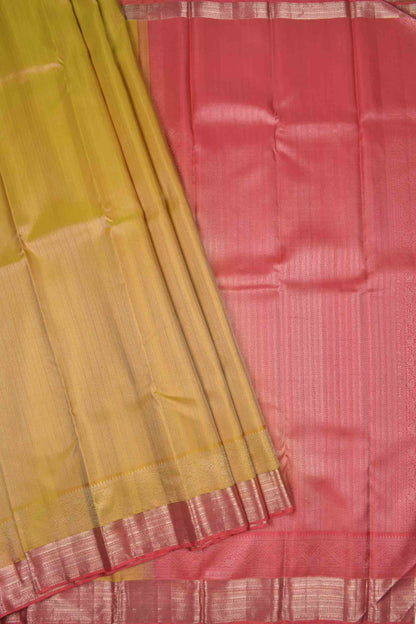 Mustard Yellow Light Weight Pure Silk Golden Zari Lines Red Border Pallu Saree NAA145
