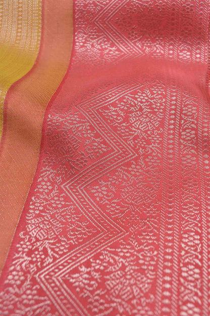 Mustard Yellow Light Weight Pure Silk Golden Zari Lines Red Border Pallu Saree NAA145
