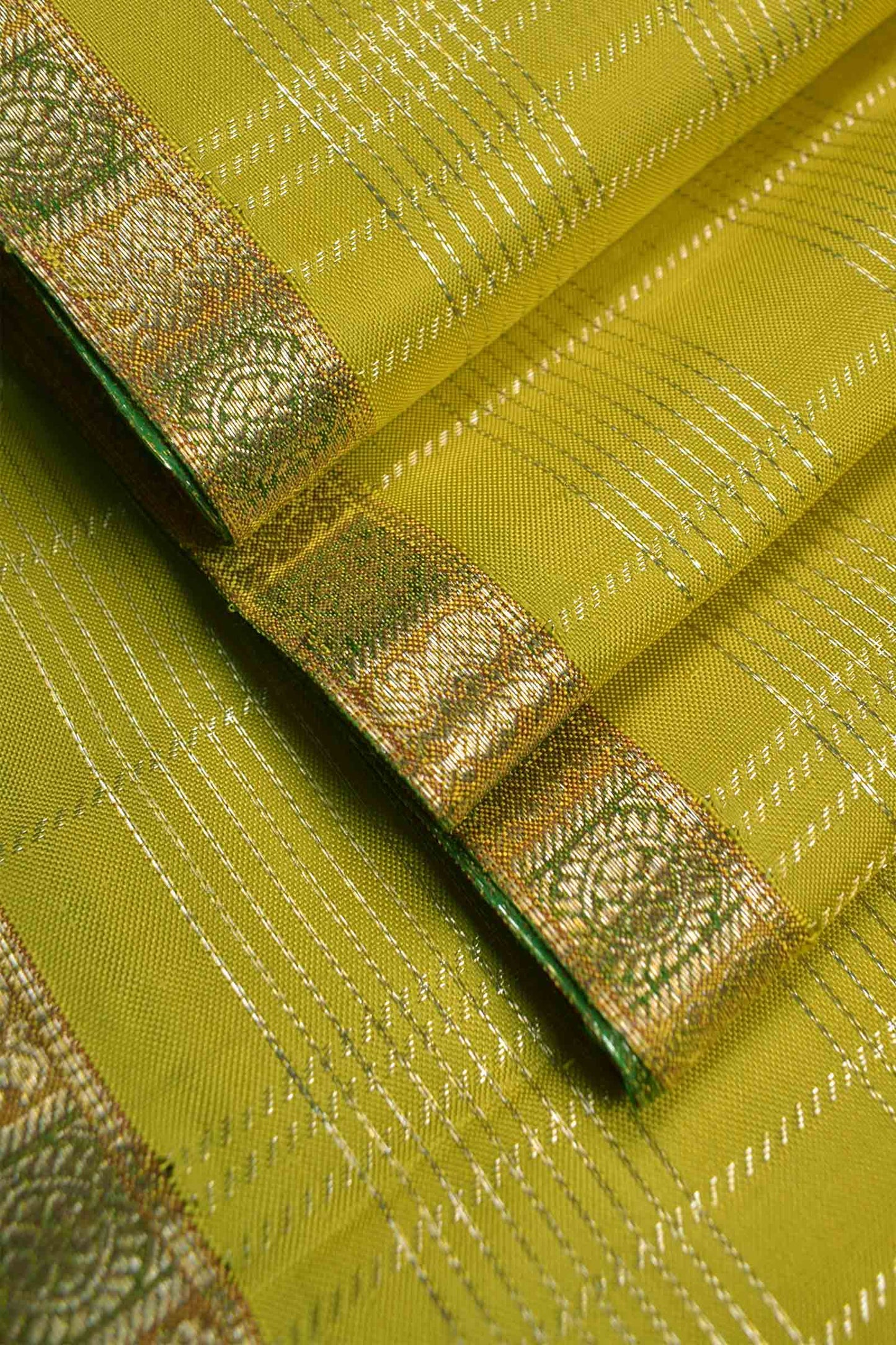 Light Green Light Weight Pure Silk Floral Mini Zari Lines Print Zari Border Saree NAA147