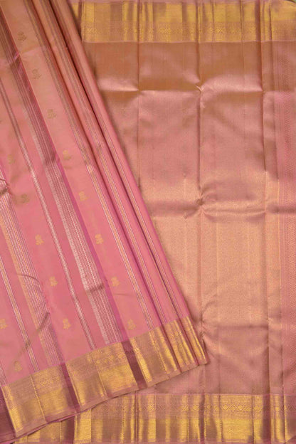 Golden Light Pink Kanchipuram Bridal Pure Silk Zari Border Saree NAA122