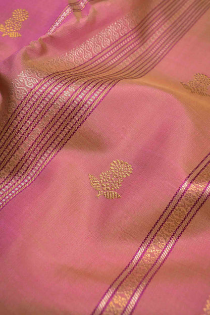 Golden Light Pink Kanchipuram Bridal Pure Silk Zari Border Saree NAA122