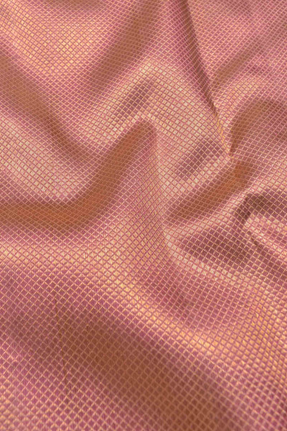 Golden Light Pink Kanchipuram Bridal Pure Silk Zari Border Saree NAA122