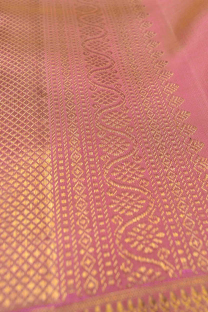 Golden Light Pink Kanchipuram Bridal Pure Silk Zari Border Saree NAA122
