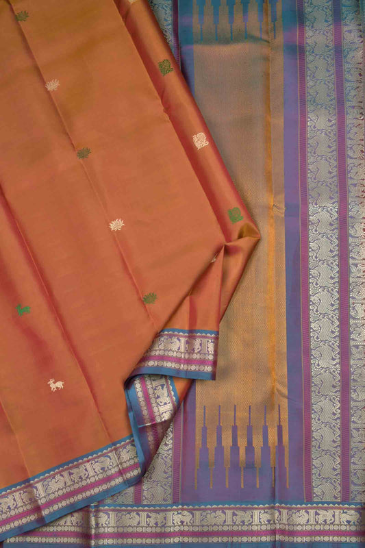 Bronze Brown Light Weight Pure Silk Butta Annam Yazhi Border Pallu Saree NAA149