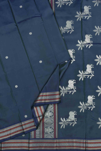 Navy Blue Light Weight Pure Silk Flower Butta Pichwai Pallu Saree NAA150