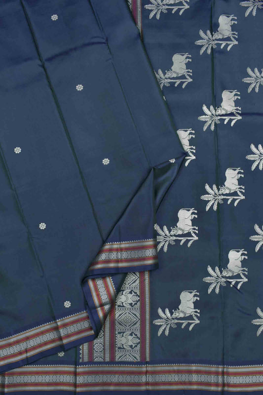 Navy Blue Light Weight Pure Silk Flower Butta Pichwai Pallu Saree NAA150