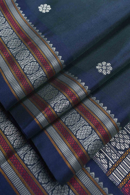 Navy Blue Light Weight Pure Silk Flower Butta Pichwai Pallu Saree NAA150