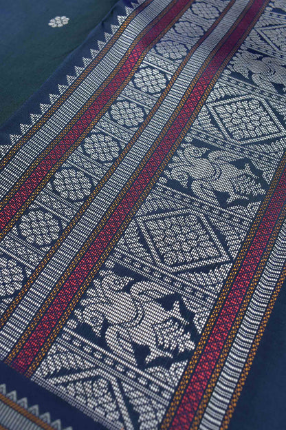 Navy Blue Light Weight Pure Silk Flower Butta Pichwai Pallu Saree NAA150