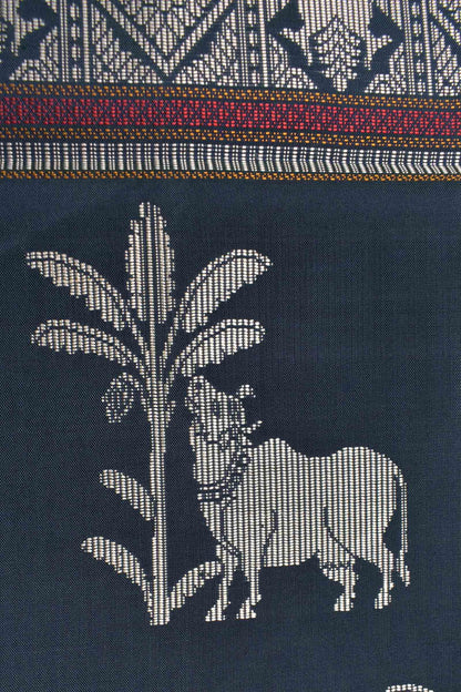 Navy Blue Light Weight Pure Silk Flower Butta Pichwai Pallu Saree NAA150