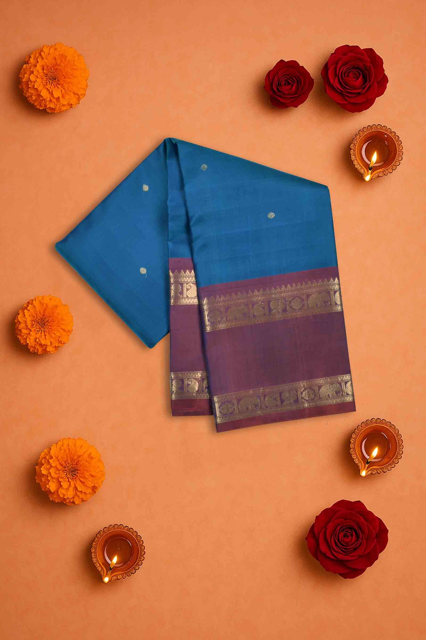 Royal Blue Light Weight Pure Silk Butta Zari Peacock Border Pallu Saree NAA152