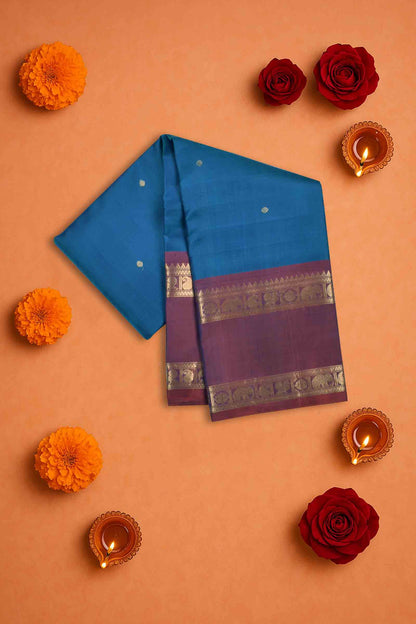 Royal Blue Light Weight Pure Silk Butta Zari Peacock Border Pallu Saree NAA152