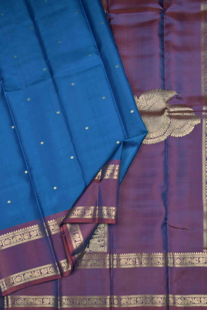 Royal Blue Light Weight Pure Silk Butta Zari Peacock Border Pallu Saree NAA152