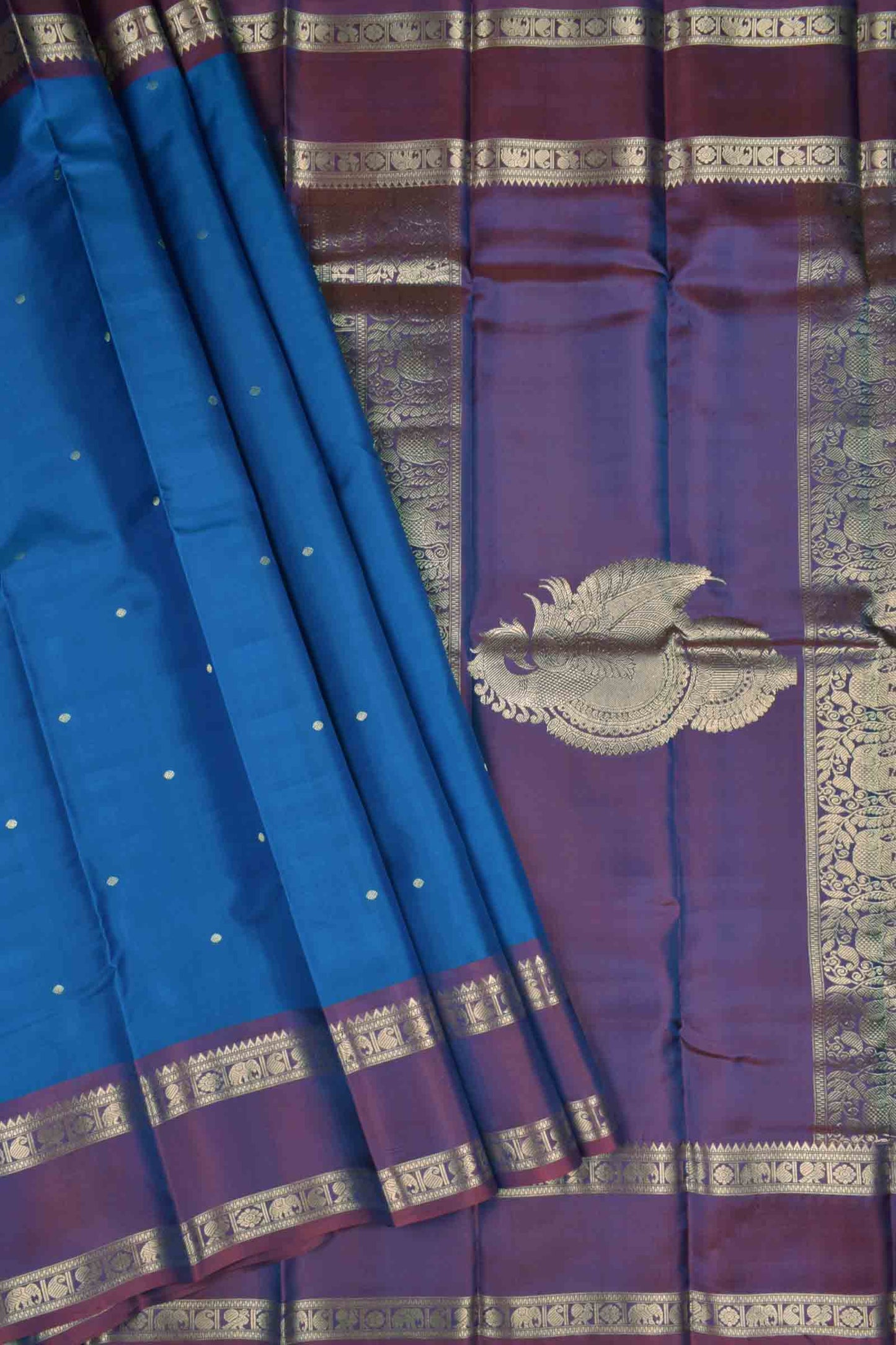 Royal Blue Light Weight Pure Silk Butta Zari Peacock Border Pallu Saree NAA152