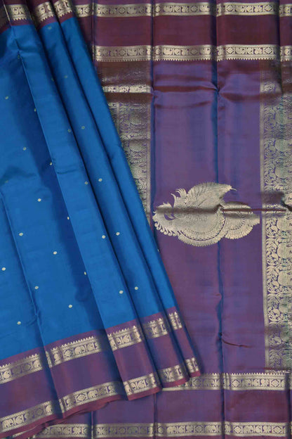 Royal Blue Light Weight Pure Silk Butta Zari Peacock Border Pallu Saree NAA152