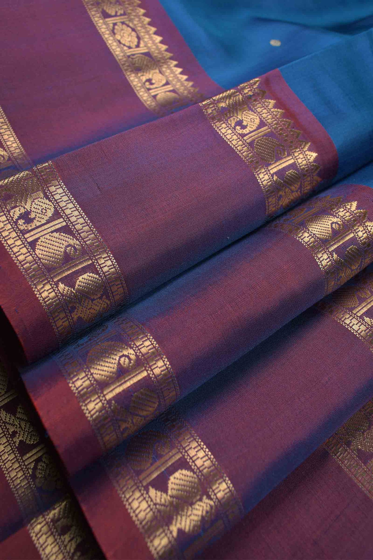 Royal Blue Light Weight Pure Silk Butta Zari Peacock Border Pallu Saree NAA152