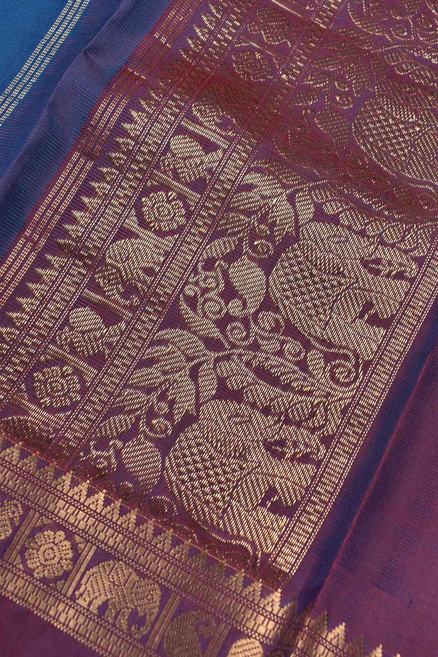 Royal Blue Light Weight Pure Silk Butta Zari Peacock Border Pallu Saree NAA152