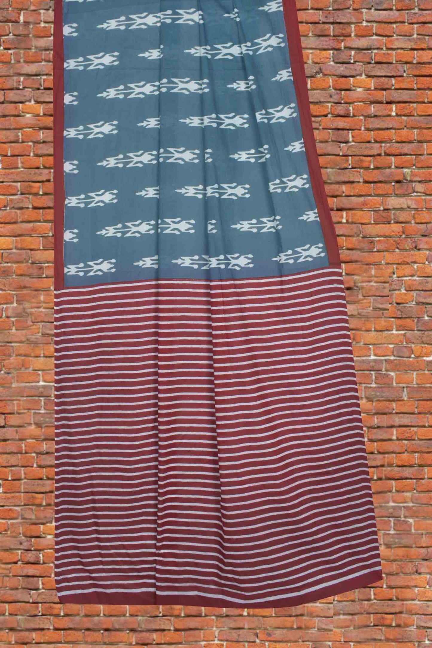 Grey Jaipur Cotton Ikkat Style Printed Contrast Crimson Pallu Saree