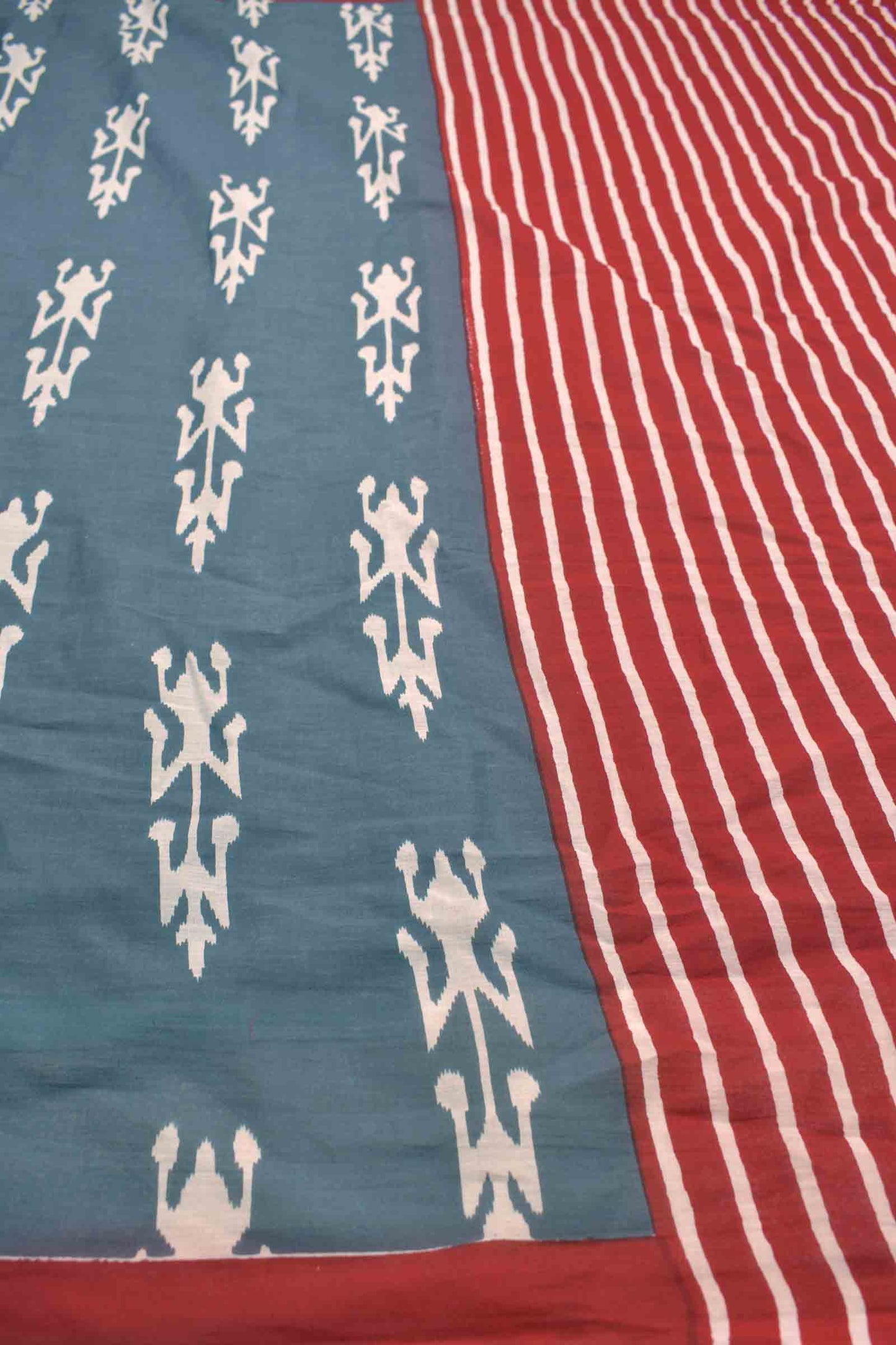 Grey Jaipur Cotton Ikkat Style Printed Contrast Crimson Pallu Saree